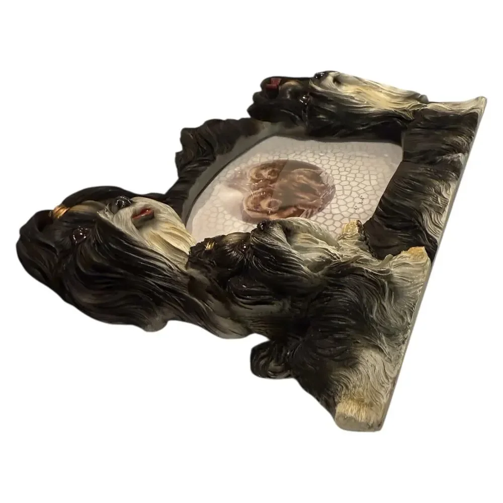 Walnut Creek 3D Shih Tzu Dog Family Picture Frame Black White Hand Painted 4x6